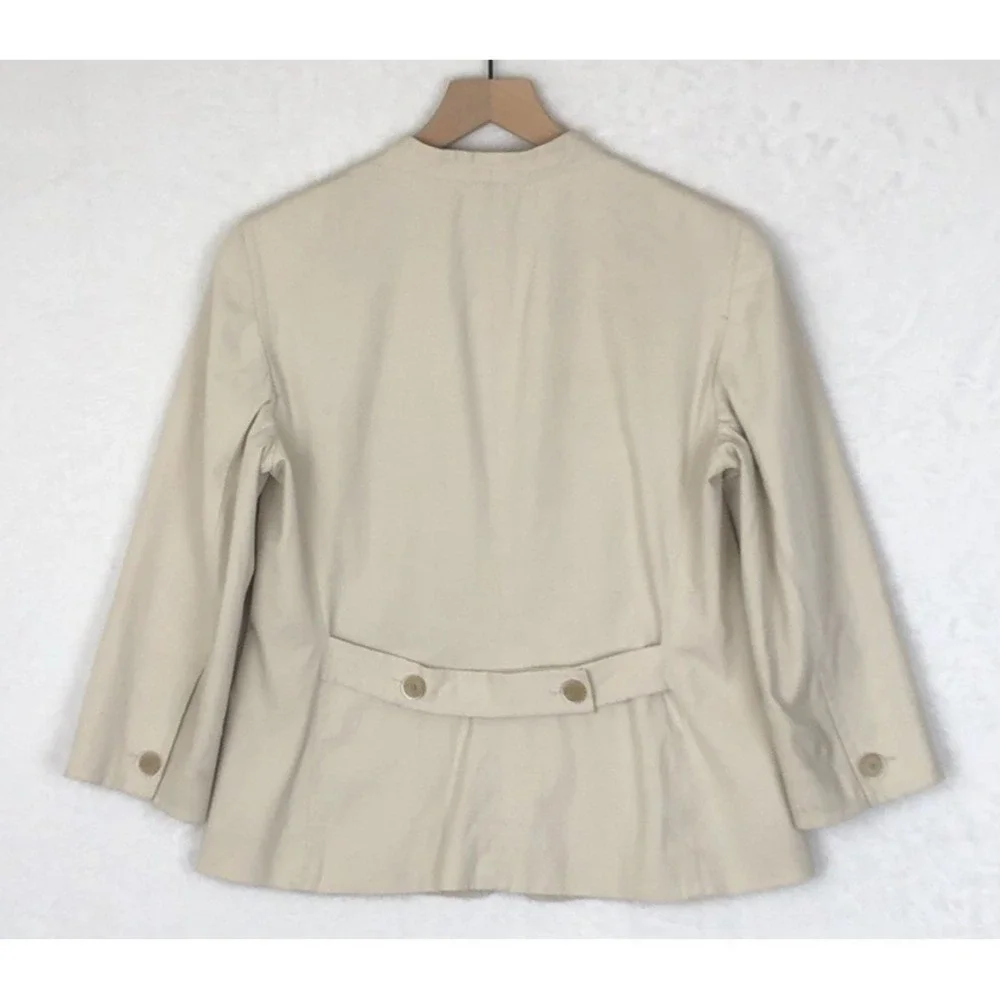 TALBOTS Twill Jacket Women's 10 Khaki 3/4 Sleeve Pockets‎ Two Button Minimalist